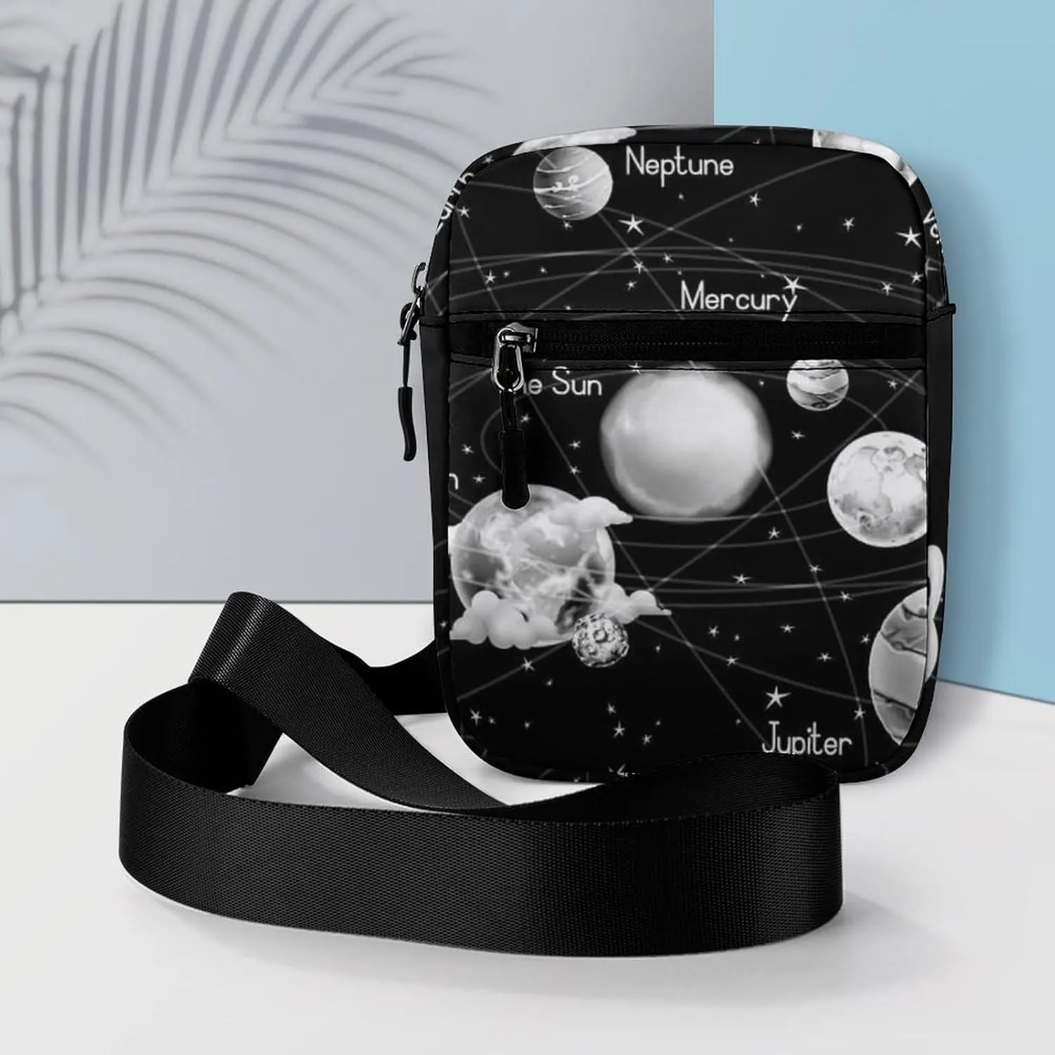 Solar System Nebulas Black White Adjustable Fanny Waist Pack Pouch, Waterproof Crossbody Runners Bag Wallet for Gym Hiking Fitness Women Men 6.1 x 2.2 x 7.9 inch