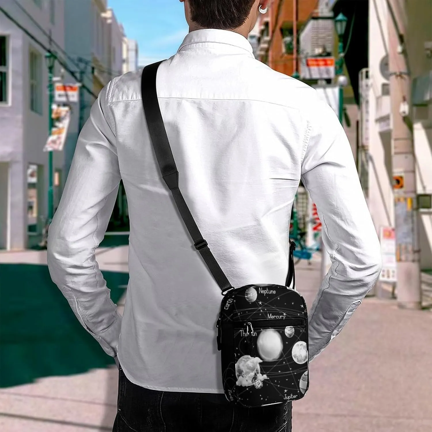 Solar System Nebulas Black White Adjustable Fanny Waist Pack Pouch, Waterproof Crossbody Runners Bag Wallet for Gym Hiking Fitness Women Men 6.1 x 2.2 x 7.9 inch