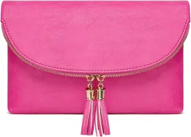 Solene Womens Envelop Clutch Purse Multi Compartments, 6 Card Slot Inside, Crossbody Bag With Tassels