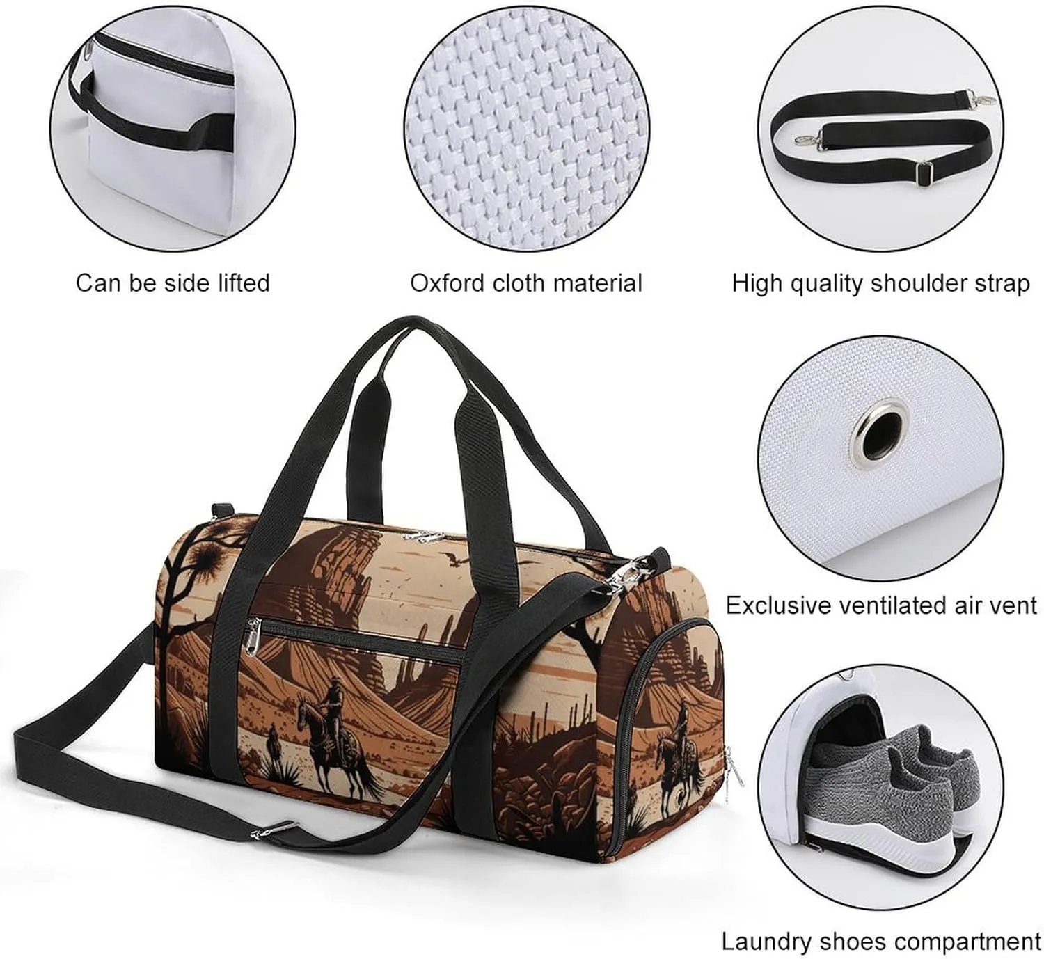 Sport Gym Duffel with Shoe Compartment Wet Pocket, Native-american-western-scene Shoulder Travel Bag for Women Men, style-2