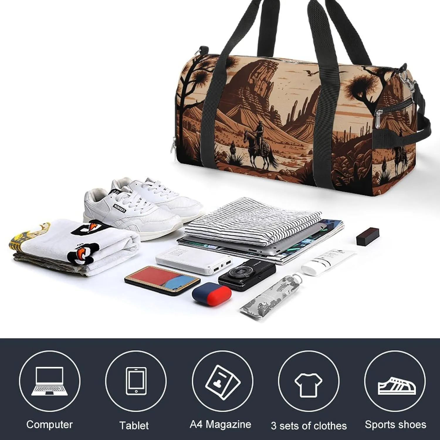 Sport Gym Duffel with Shoe Compartment Wet Pocket, Native-american-western-scene Shoulder Travel Bag for Women Men, style-2