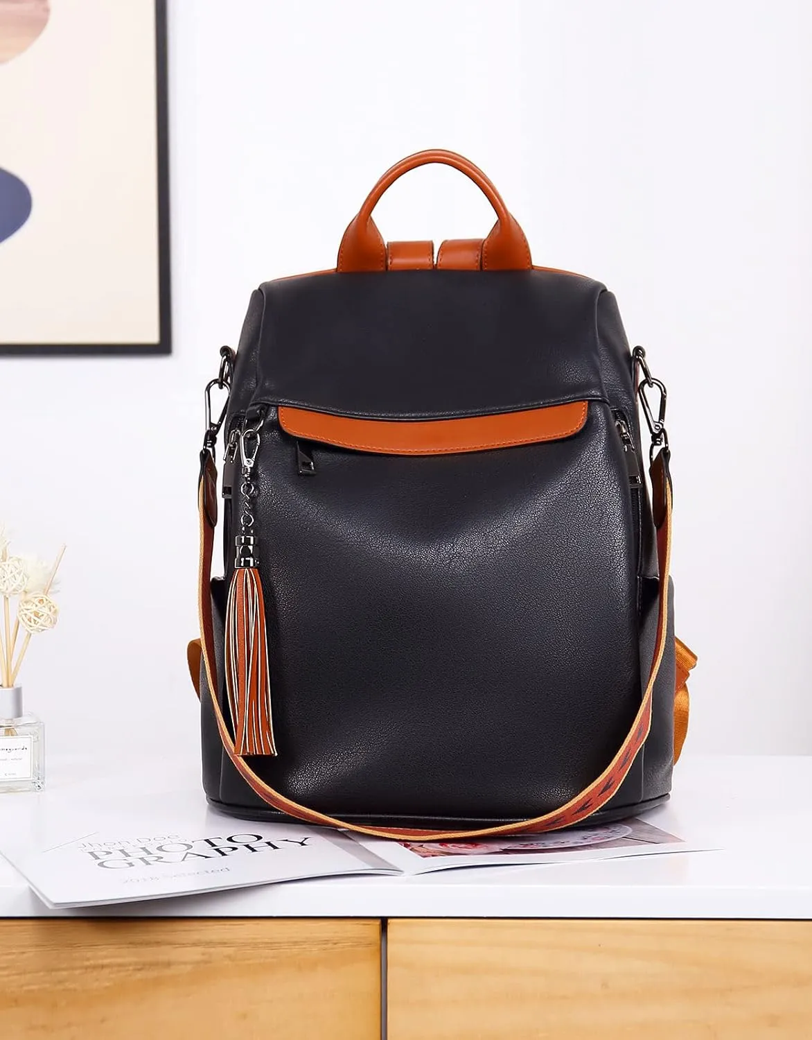Telena Backpack Purse for Women, PU Leather Anti Theft Travel Purse Shoulder Bags with Tassel