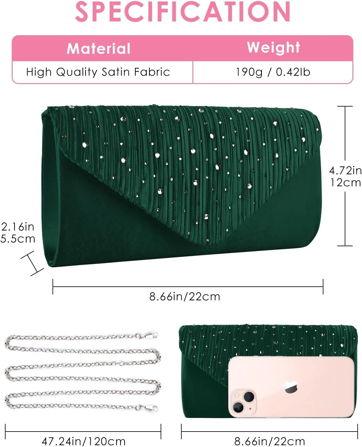 TINDTOP Evening Clutch Purses for Women Handbags for Formal Wedding Party Cocktail Prom Crossbody Shoulder Envelope Bag