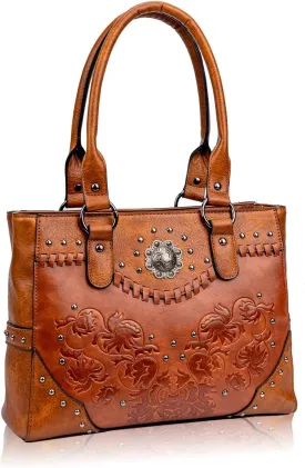 Tote Bag for Women Large Western Purse Ladies Top Handle Shoulder Handbags Vintage Embossed Concho Studs