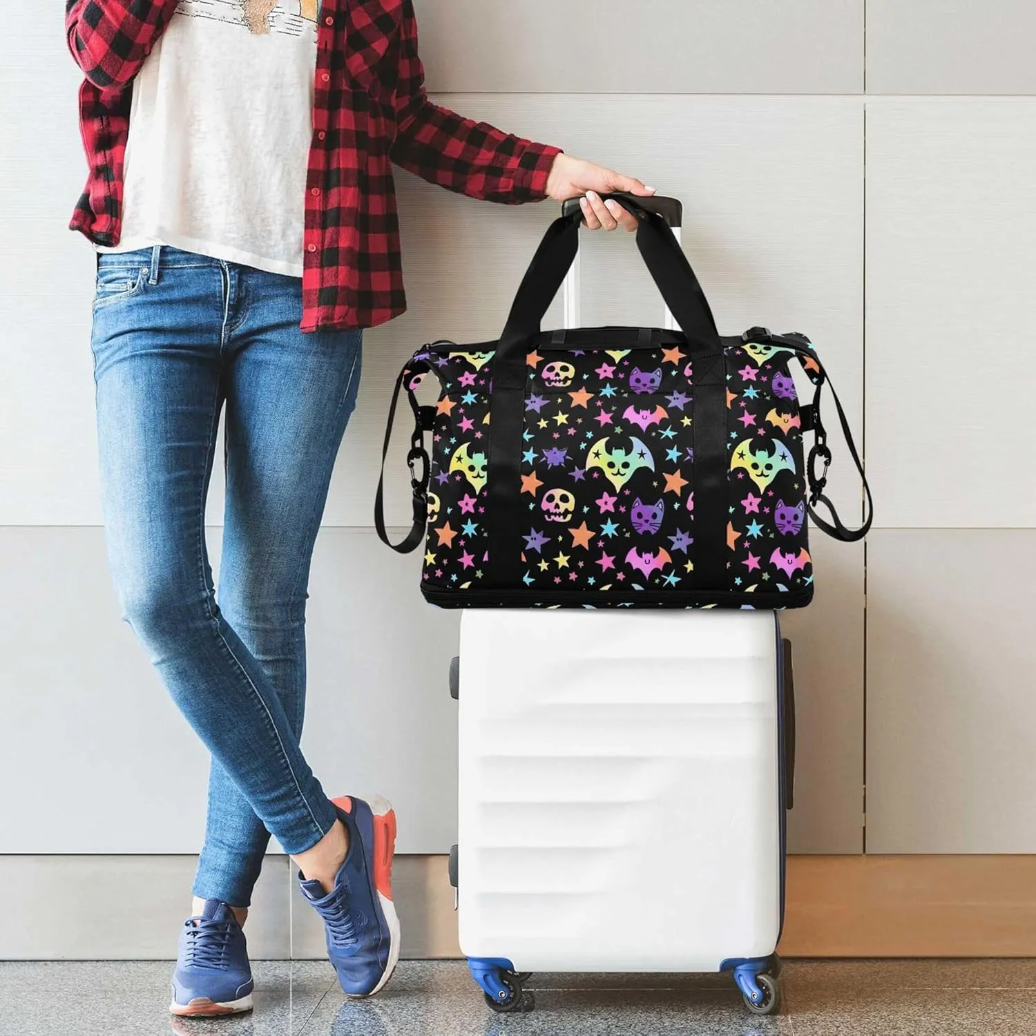 Travel Duffel Tote Bag Bats and Stars Sports Duffel Bag with Wet Pocket Weekender Overnight Bag for Women Men Gym Bag, Carry On Bag Hospital Bag for Labor and Delivery