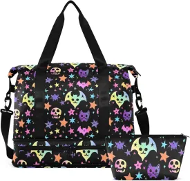 Travel Duffel Tote Bag Bats and Stars Sports Duffel Bag with Wet Pocket Weekender Overnight Bag for Women Men Gym Bag, Carry On Bag Hospital Bag for Labor and Delivery