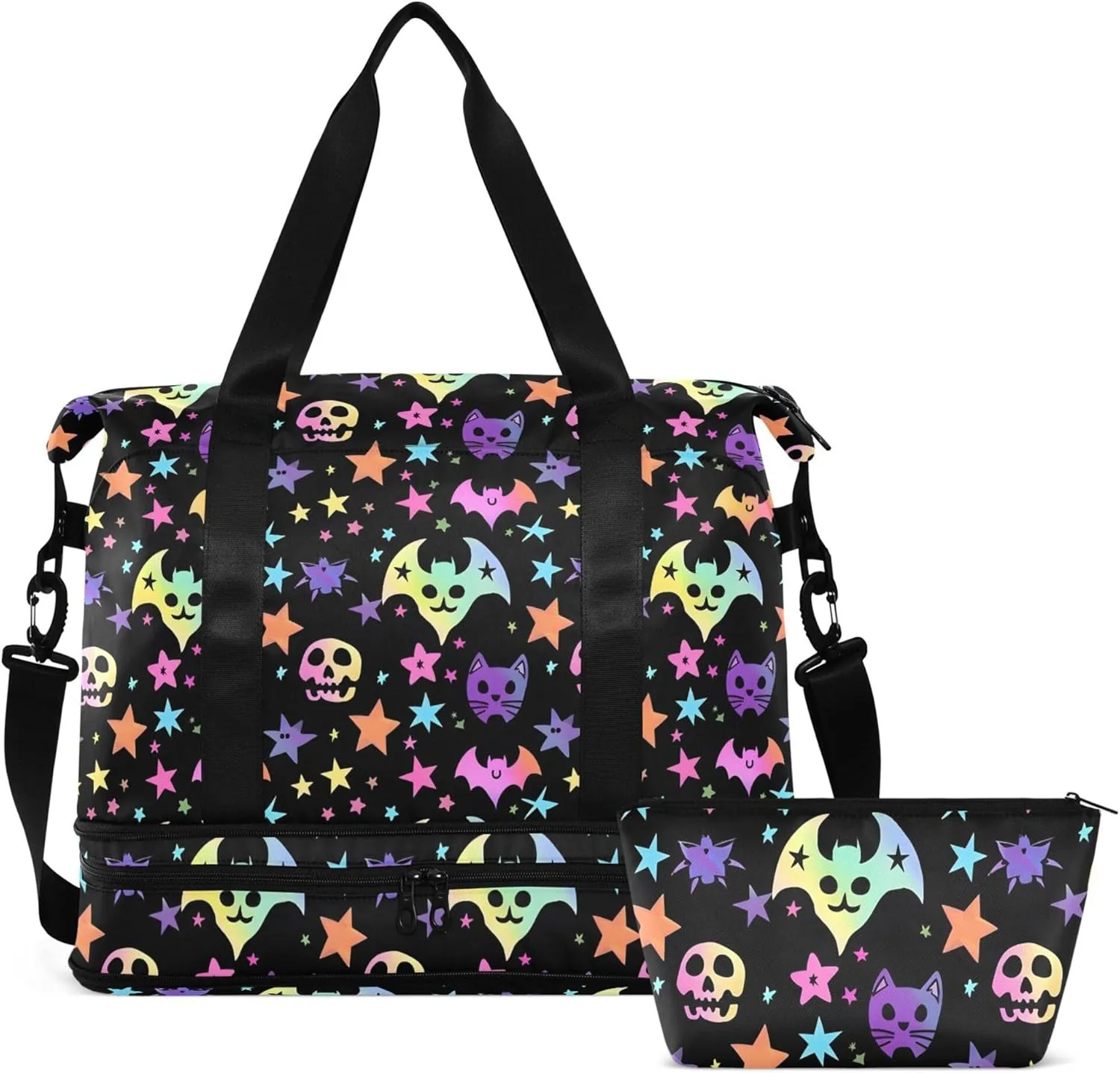 Travel Duffel Tote Bag Bats and Stars Sports Duffel Bag with Wet Pocket Weekender Overnight Bag for Women Men Gym Bag, Carry On Bag Hospital Bag for Labor and Delivery