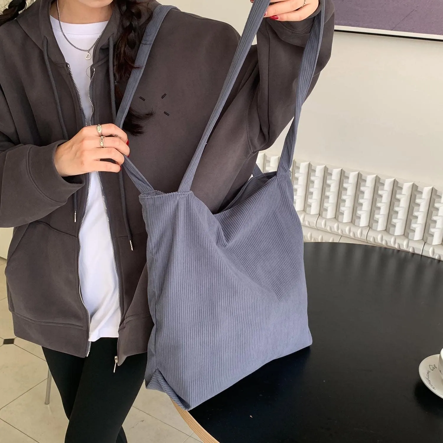 WantGor Women Corduroy Tote Bag, Large Shoulder Hobo Bags Casual Handbags Big Capacity Shopping Work Bag