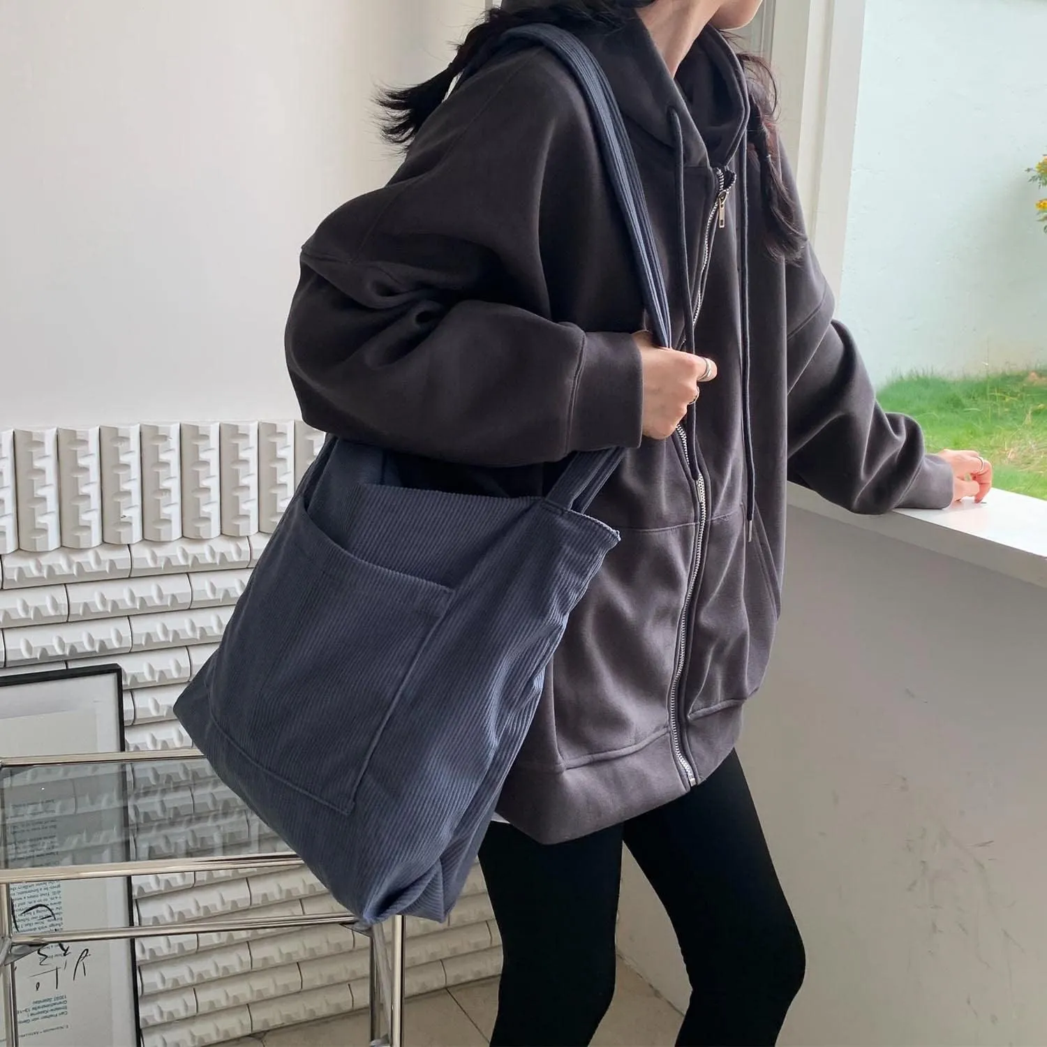 WantGor Women Corduroy Tote Bag, Large Shoulder Hobo Bags Casual Handbags Big Capacity Shopping Work Bag