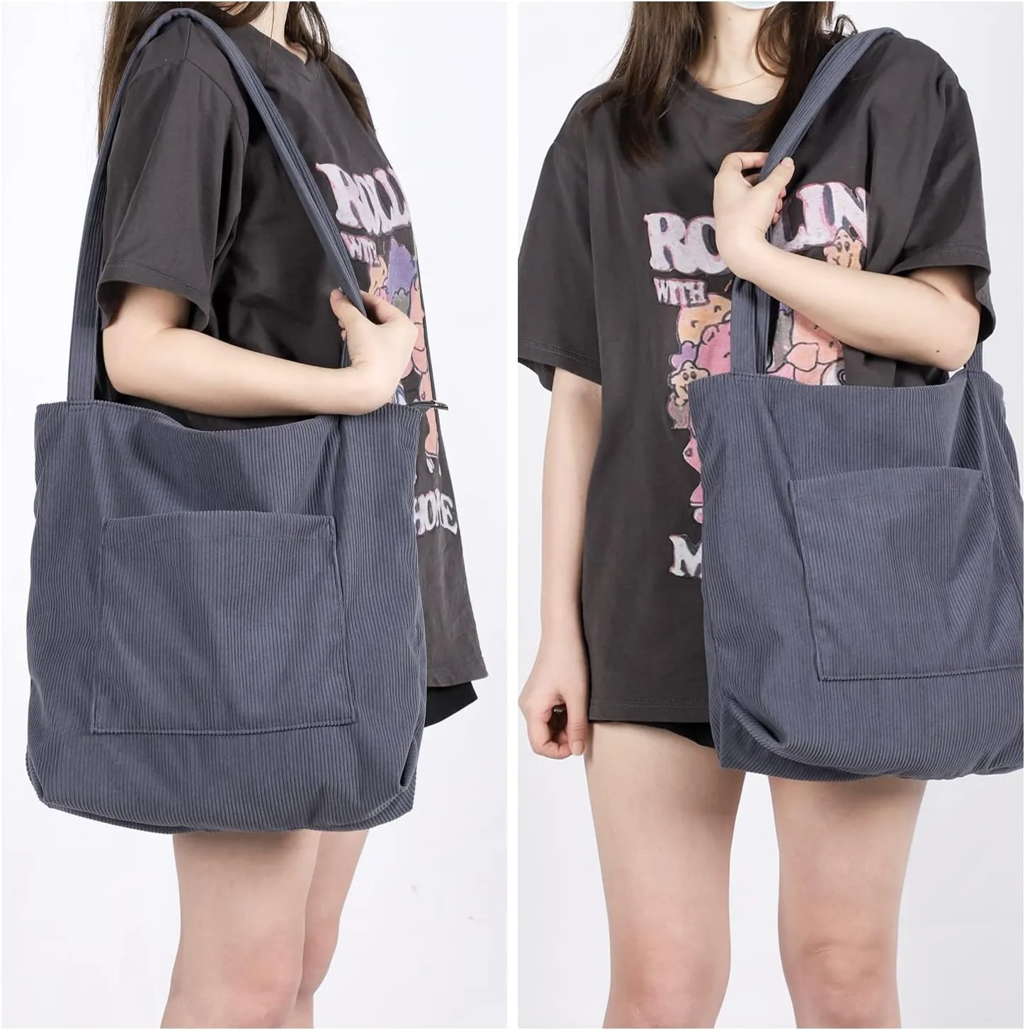 WantGor Women Corduroy Tote Bag, Large Shoulder Hobo Bags Casual Handbags Big Capacity Shopping Work Bag