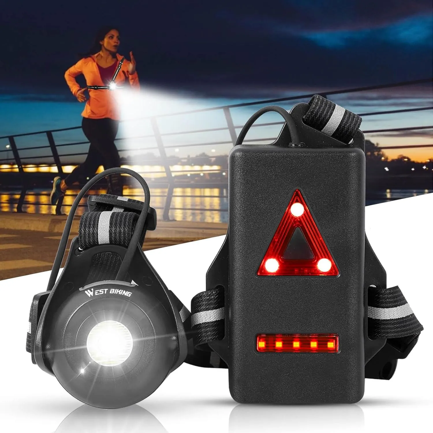 West Biking Night Running Lights, USB Rechargeable Chest Light with 90 Adjustable Beam Angle, 500 Lumens Waterproof Ultra Bright SafetyLamp with Reflective Straps for Runner