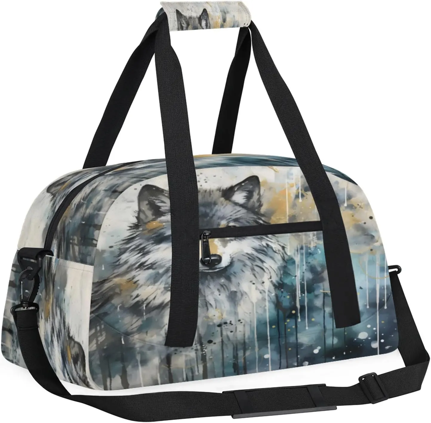 Wolf Wildlife Small Gym Bag 18 inch Carry On Duffel Bag for Weekender Travel Sports Workout Yoga Gymnastics Dance Ballet
