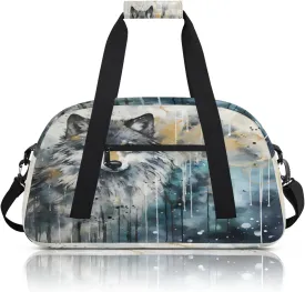 Wolf Wildlife Small Gym Bag 18 inch Carry On Duffel Bag for Weekender Travel Sports Workout Yoga Gymnastics Dance Ballet