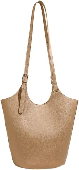 Womens PU Leather Shoulder Bag Large Bucket Tote Purse Handbag Casual Top Handle Satchel 2pcs with Adjustable Strap