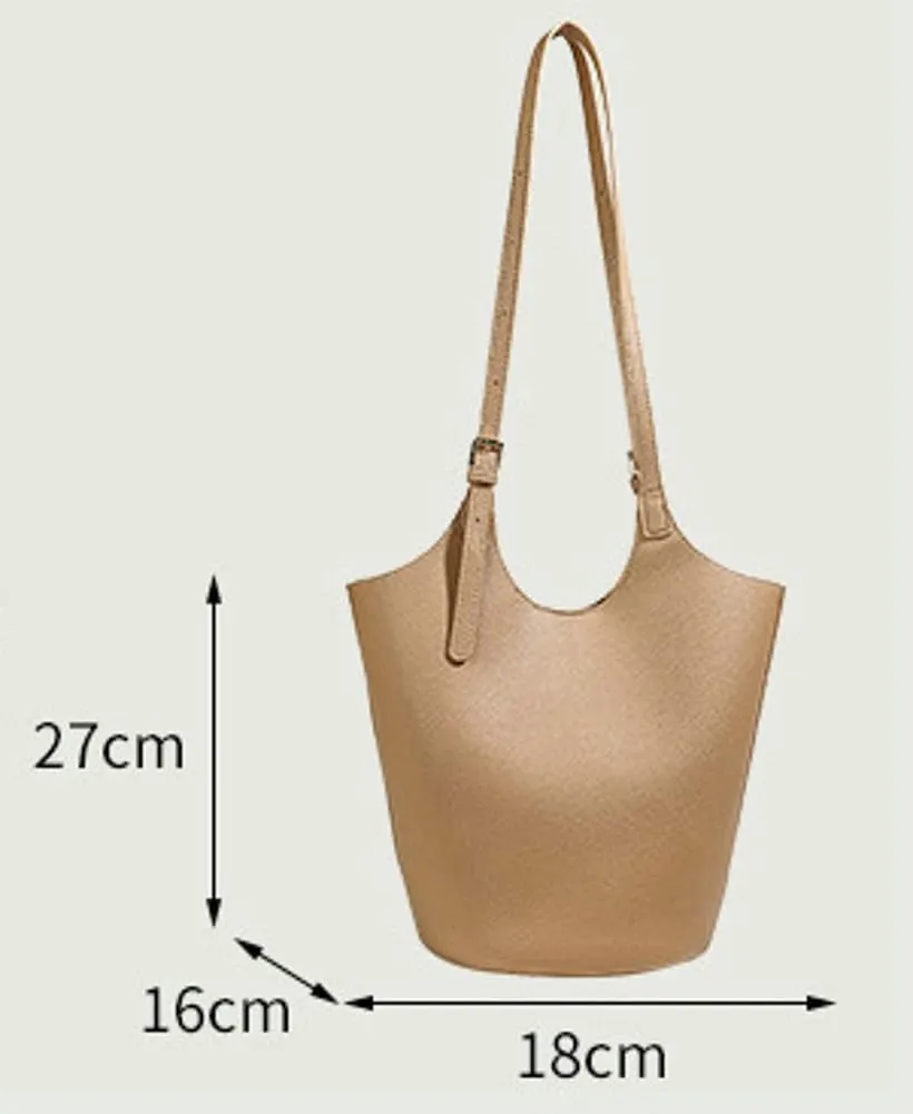 Womens PU Leather Shoulder Bag Large Bucket Tote Purse Handbag Casual Top Handle Satchel 2pcs with Adjustable Strap